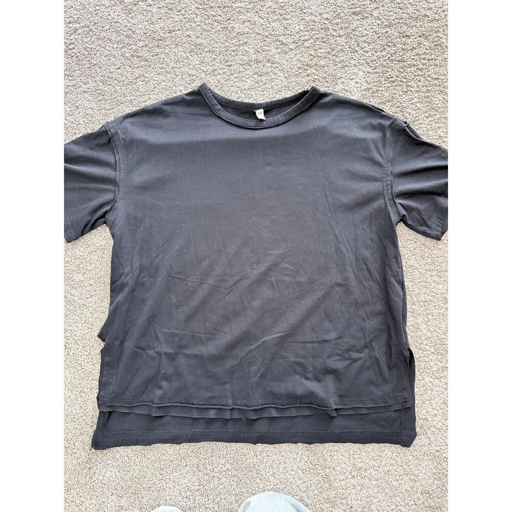 Black Oversized High Low T-Shirt Side Slit Relaxed Tee